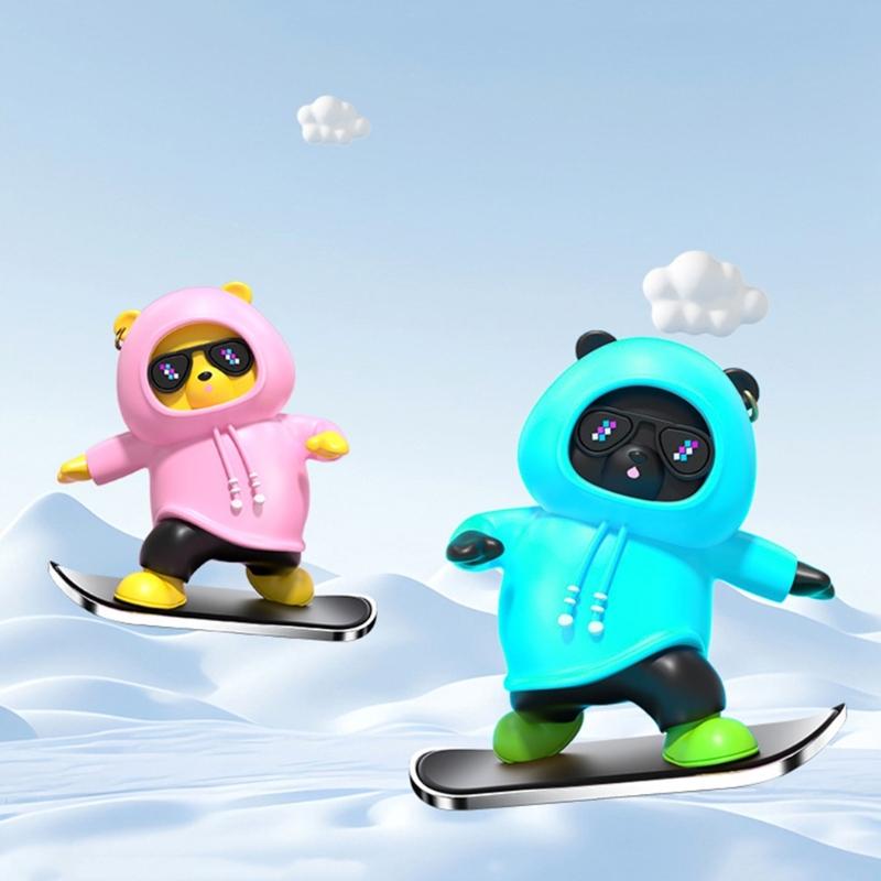 Car Interior Decorations Cute Dashboard Ornament Cartoon Skateboarding Bear Decor Car Interior Accessory Gift for Friend