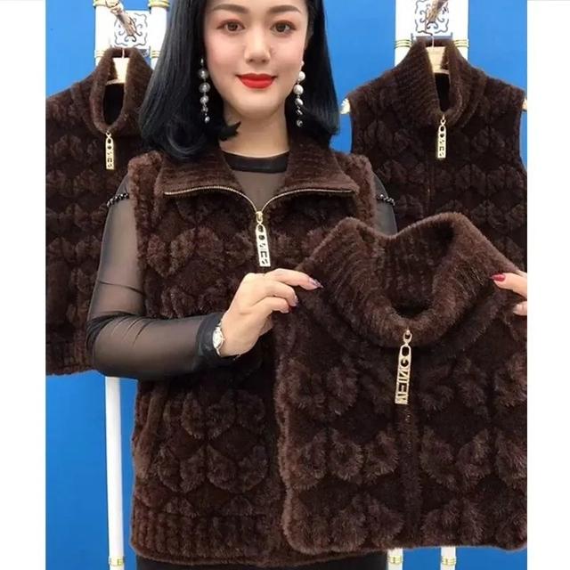 Fall/Winter Vest Women's Mink Velvet Padded Warm Zipper Coat Double-Sided Velvet Middle-Aged and Old Mothers Wear Vest Size 6XL