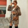 4 женский костюм с воротником из искусственного меха, длинное пальто с леопардовым принтом, осенне-зимнее новое плюшевое пальто с длинными рукавами