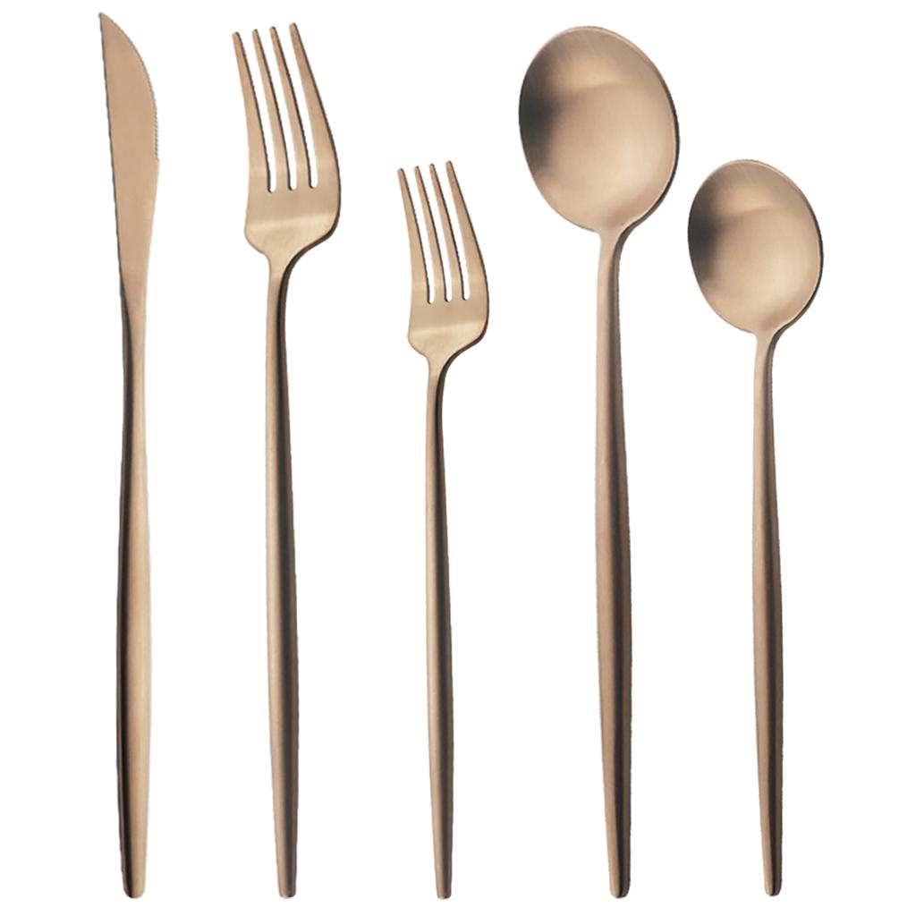 5 шт., матовая круглая ручка, серебро 18/10, набор столовых приборов из нержавеющей стали, нож, вилка, ложка, посуда, набор столовых приборов