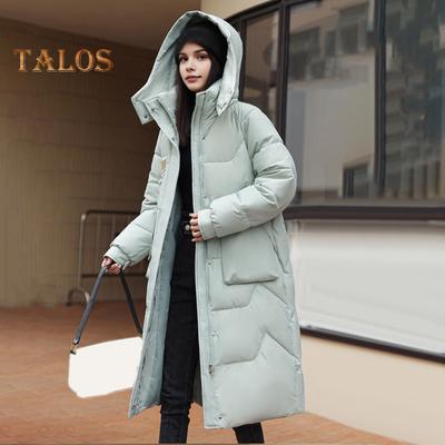 Зимнее пуховое пальто с защитой шеи, воротником-стойкой, утепленным капюшоном и карманами, застежкой-молнией, ветрозащитная парка, сохраняющая тепло, повседневная верхняя одежда для холодной погоды