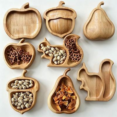 Squirrel Fruit Shape Divided Serving Platter Wood Fruit Serving Dish Kitchen Use