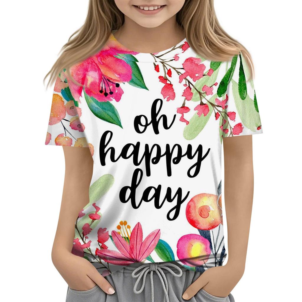 Детская модная повседневная футболка с коротким рукавом и круглым вырезом с принтом ко Дню матери