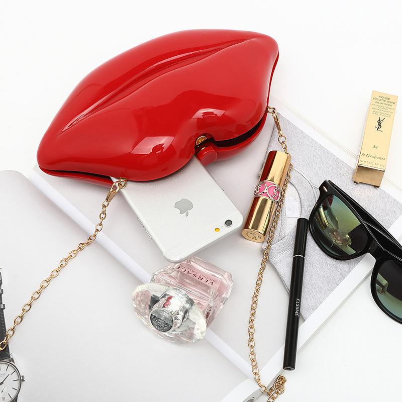 Women's Shoulder Bags Clutch Evening Bag Female Lady's Handbag New Sexy Red Lips Acrylic Small Designer Luxury Crossbody Bag