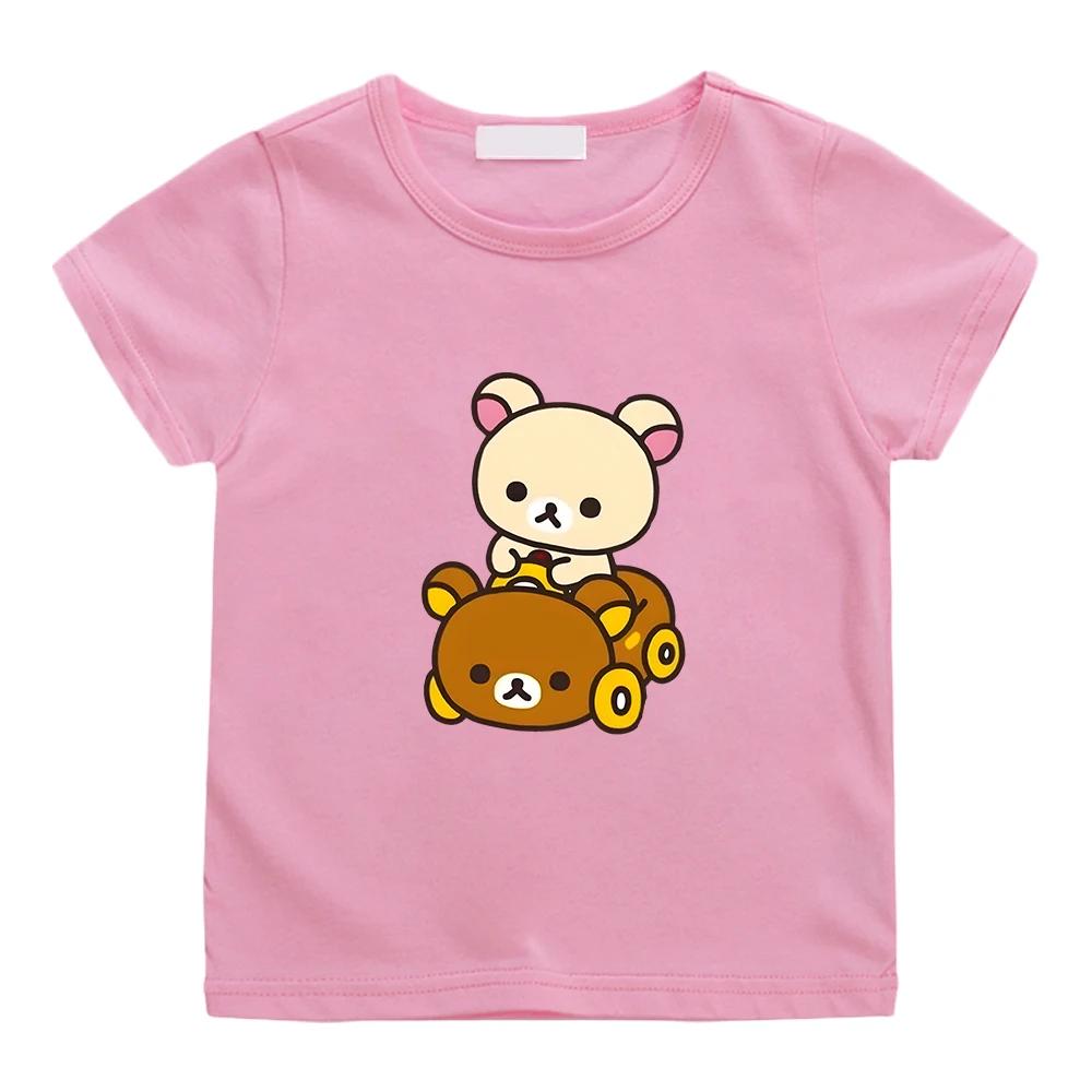 Rilakkuma Bear Kawaii Printing Tshirt 100 Cotton Short Sleeve Casual Teeshirt Funny Cartoon Graphic Print Tshirts Comfortable