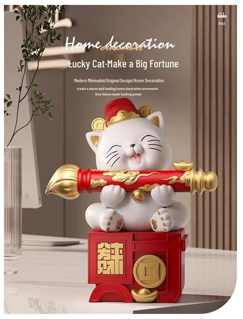 Large Chinese Style Fortune Cat Figurine - Ideal for Housewarming, Office Decor, or Reception Area