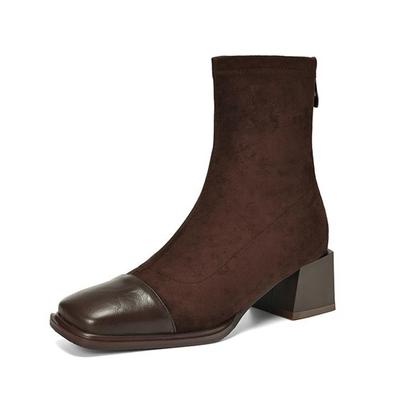 Флок Осенне-зимняя обувь Ретро-мода Толстые каблуки Размер 43 Квадратный носок Теплые ботильоны