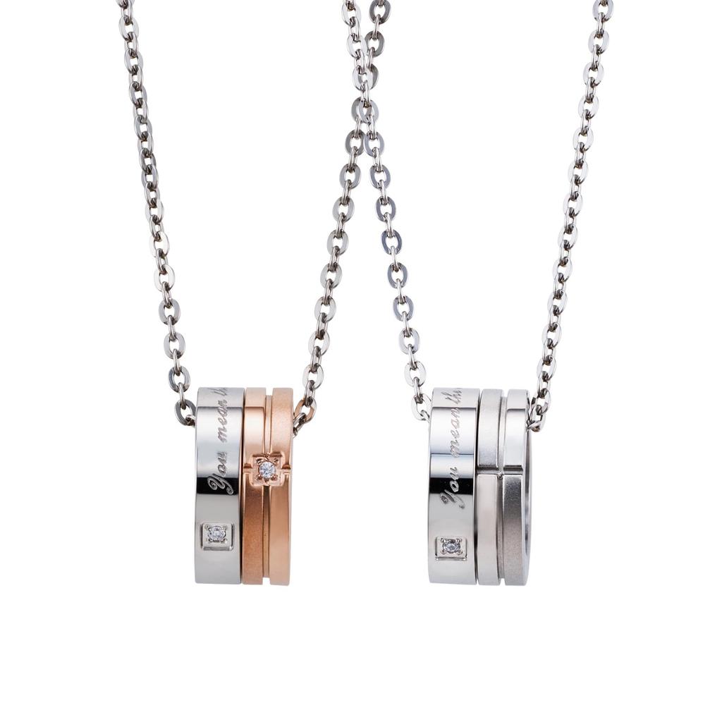 Пара ожерелья из хирургической нержавеющей стали 316L с кубическим цирконием, гипоаллергенный крест с надписью, розовый, серебряный [белый клевер] + & 4SUP101GO&4SUP101SV
