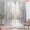 2pcs,2D Plane Printing Creative Curtains Winter Birchwoods Versatile Fabric (without Rod) Room Decor Ldeal for Bedroom Living