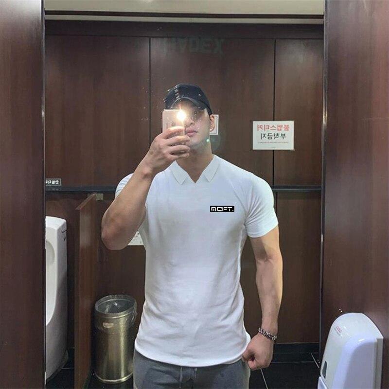 Muscleguys Summer High Quality Trend Men's Fitness Short-sleeve Polo Shirt Casual Lapel Versatile Short-sleeve T-shirt Men Daily Clothing