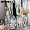 Double Sided Bear Jacquard Scarf Elegant Cashmere Feeling Short Beard Shawl Winter Soft Warm Decorative Scarf