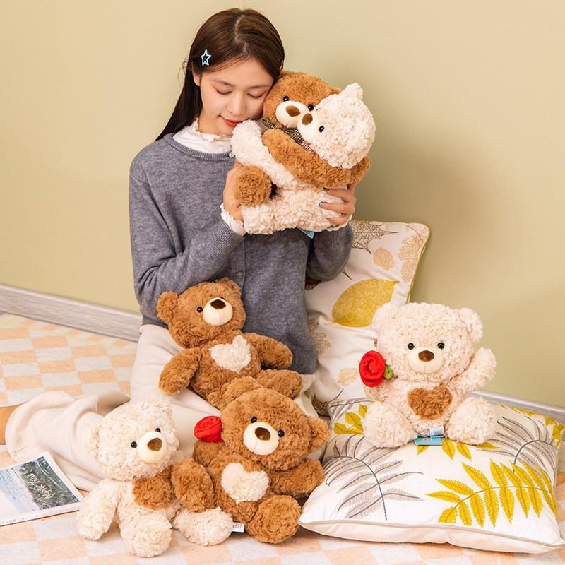 Adorable Teddy Bear Couple Plush Toy Soft Stuffed Animal Ideal Birthday Gift For Kids