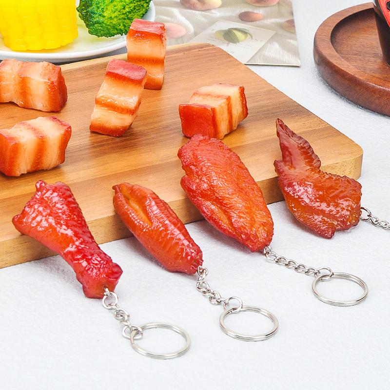 Funny Pvc Pork Belly Chicken Wings Roast Chicken Bag Pendant Hanging Jewelry Key Ring Creative Simulation Food Charms