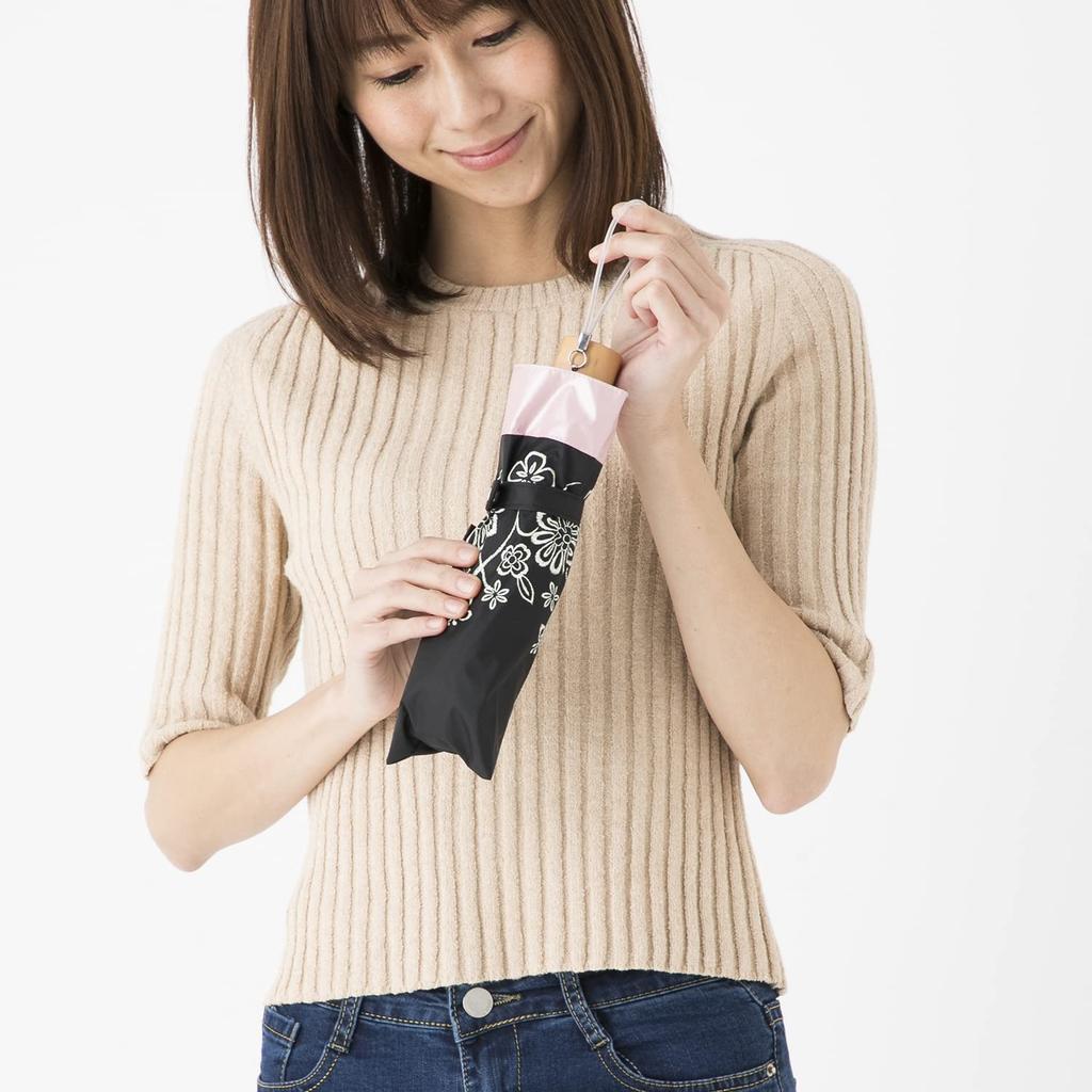 Sun and Rain Folding 50cm X 6 UV Heat and Light Mini Umbrella Embroidered Floral Pattern Parasol, Umbrella, Ribs, Protection, Blocking, Tri-Fold