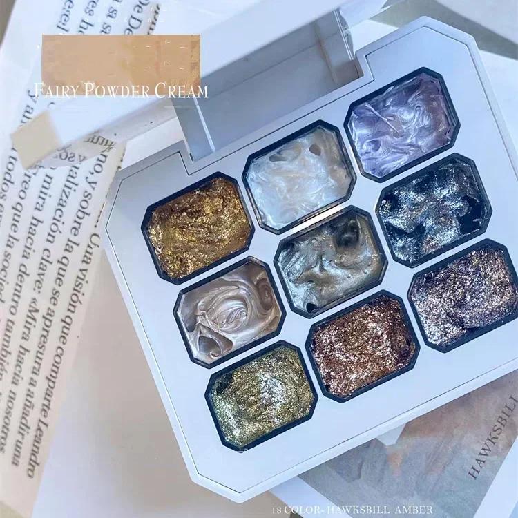 9-секционная палитра твердых пигментов для нейл-арта, декор, акварельный маникюр, металлическая краска, хром, блестящий порошок, цветы, ногти, волшебная сила