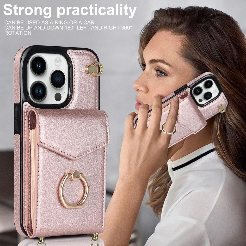 Crossbody Card Bag Wallet Ring Holder Leather Case for iPhone 15 14 13 12 11 Pro Max XS MAX XR for Samsung S23 S22 S21 S20 Ultra Plus A14 A13 A53 A54