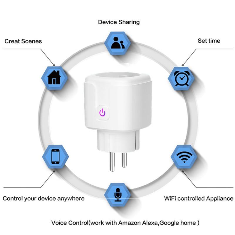 Умная Wi-Fi розетка EU 16A 220V Адаптер Беспроводное удаленное управление голосом Монитор энергопотребления Розетка с таймером для Google Home Alexa