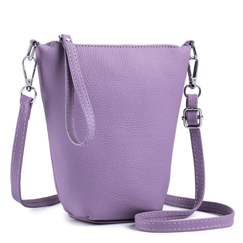 Leather Fashion Simple Single Shoulder Crossbody Bag Head Layer Cowhide Casual Mobile Phone Bag Female Mini Bucket Bag Texture Female Bag