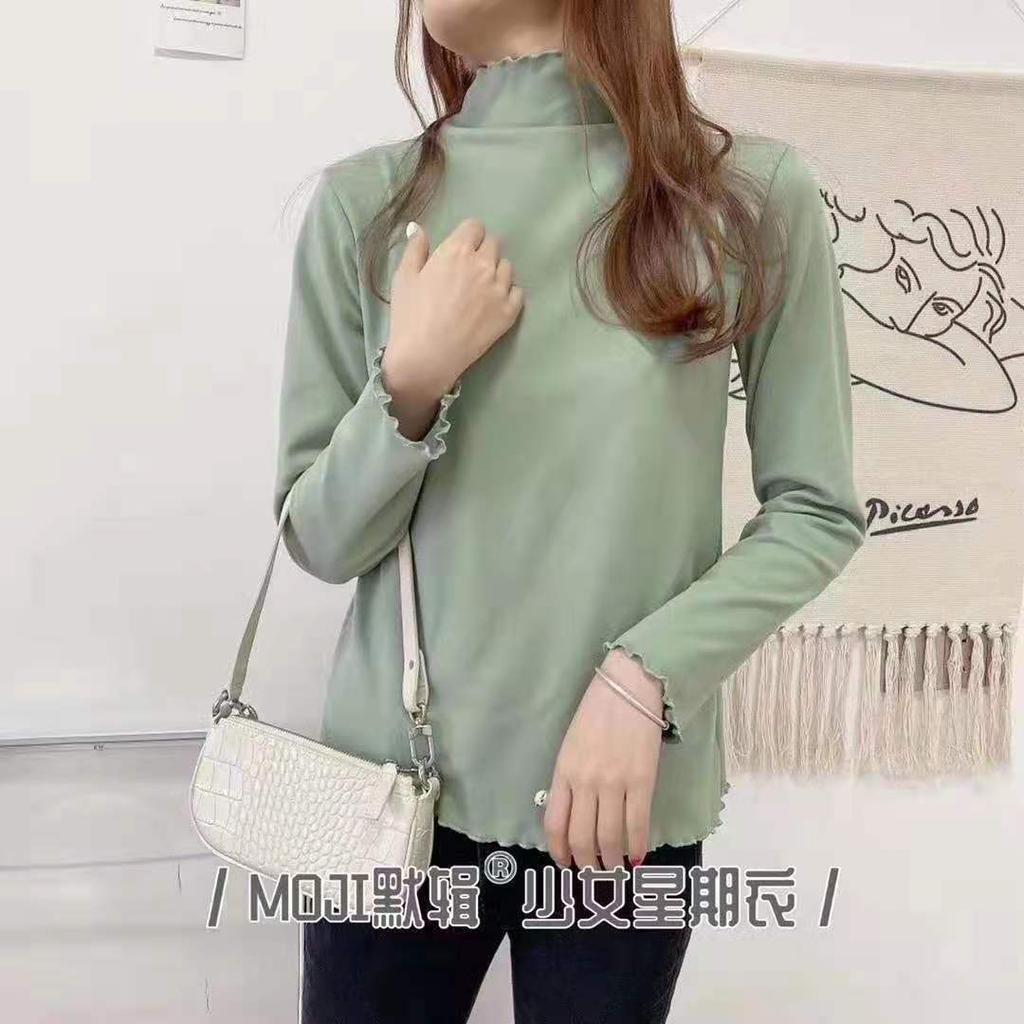 Осенне-зимняя женская эластичная нижняя рубашка, однотонная спортивная рубашка с коротким рукавом и высоким воротом, высокоэластичная футболка с длинными рукавами