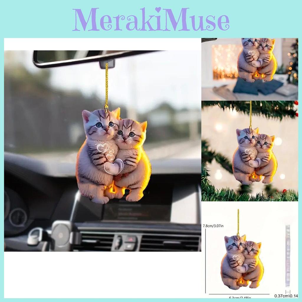 Adorable Acrylic Couple Cat 2d Car Hanging Ornament For Stylish Auto Interior Decor