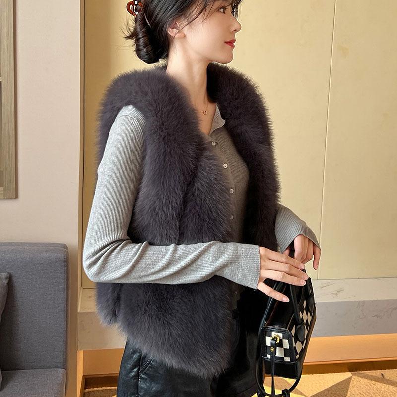 2024 осень-зима искусственный меховой жилет женский короткий уличный меховой жилет куртка из искусственного меха
