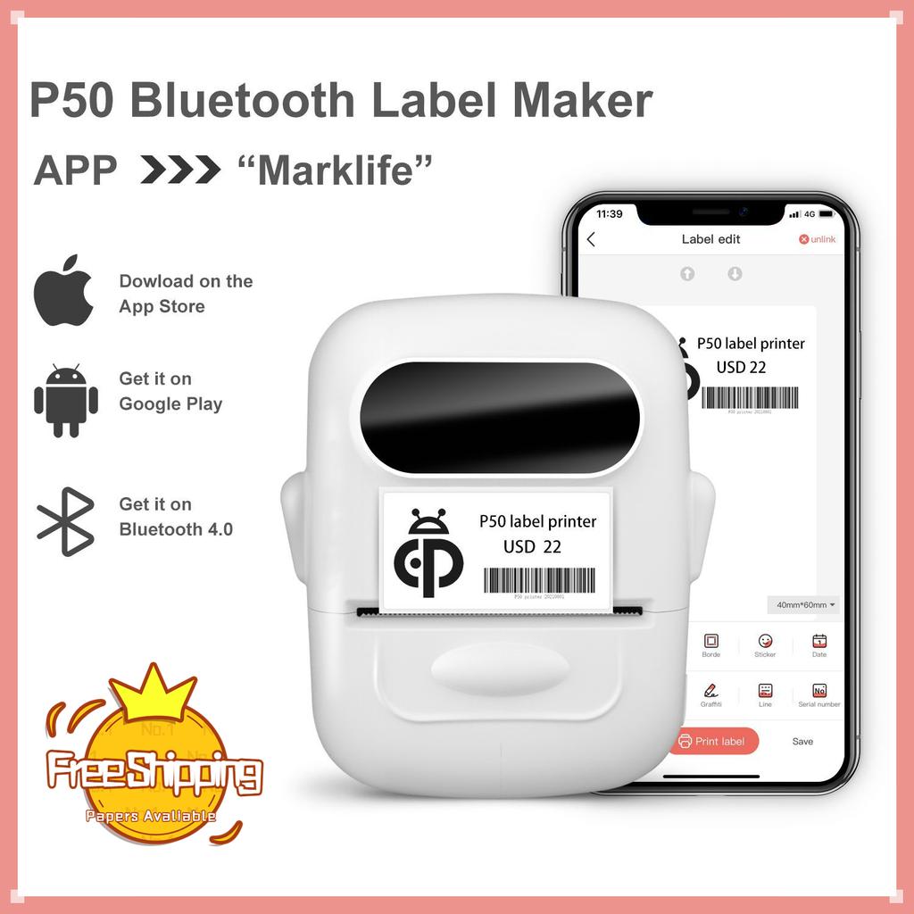 Машина для изготовления этикеток с лентой, принтер этикеток со штрих-кодом, мини-портативный Bluetooth-термоэтикетировщик для малого бизнеса, домашнего офиса