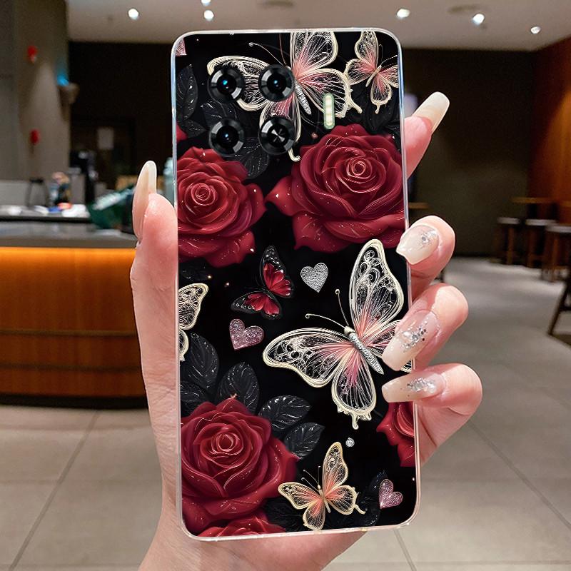 Для чехлов телефона Tecno Spark 20 Pro Plus Цветок Бабочка Задняя крышка Tecno KJ7 Spark 20 Pro+ Fundas Мягкий силикон ТПУ Гелевый чехол