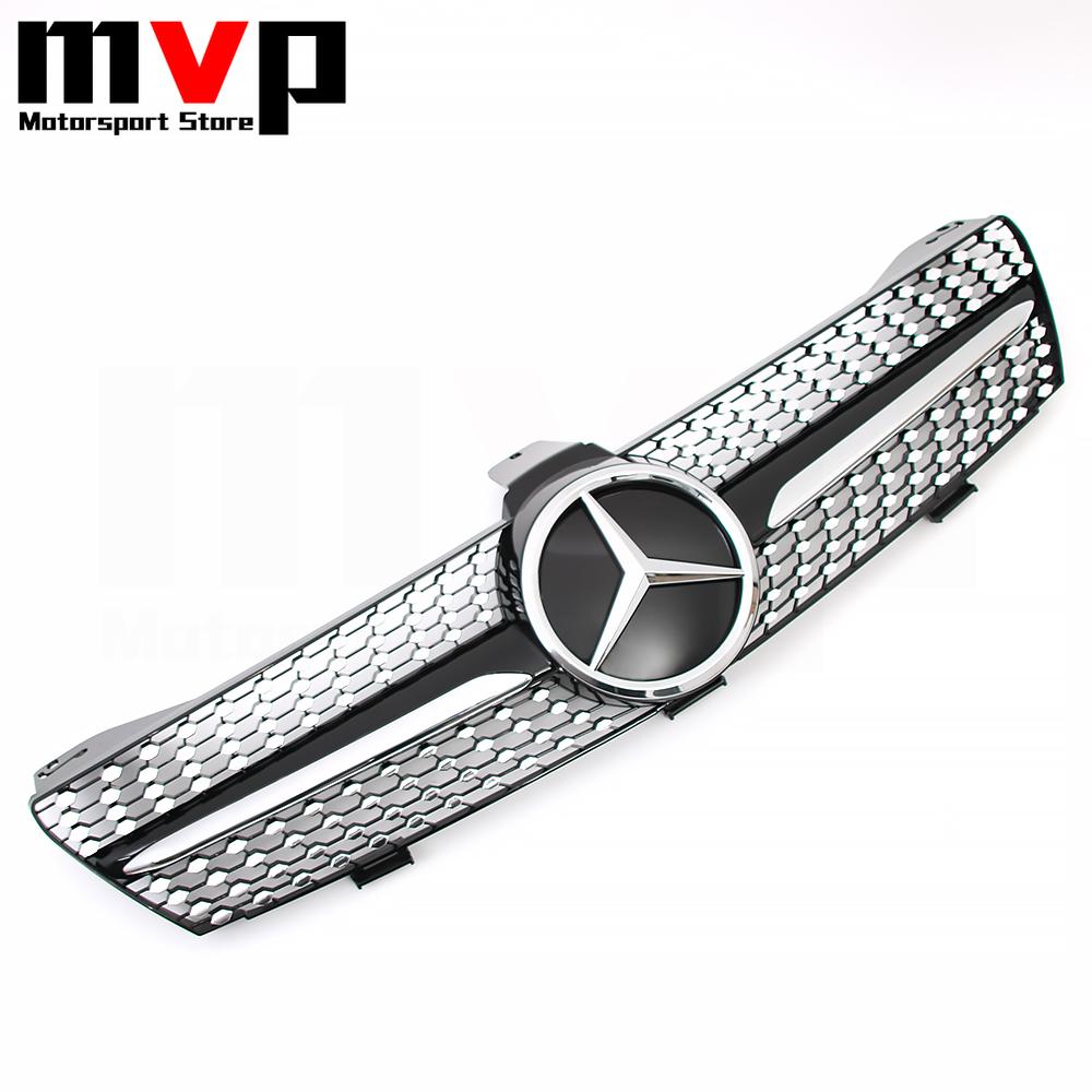 FCM5 Chrome Black Diamonds Style Bumper Grille With Silver Border Badge Emblem For Mercedes Benz CLS W219 2005-2008 CLS350 CLS63 AMG
