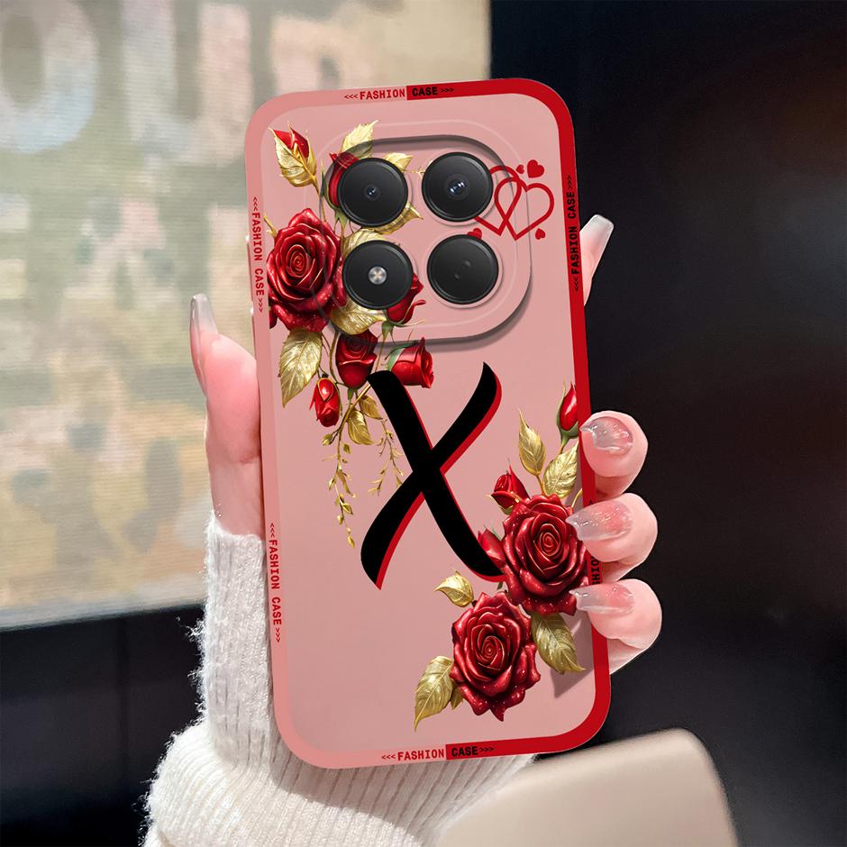 For Redmi Note 15 Pro 4G 5G Cases Luxury Rose 26 Letters Shockproof Silicone Cover For RedmiNote15 Fundas RedmiNote15Pro Bumper