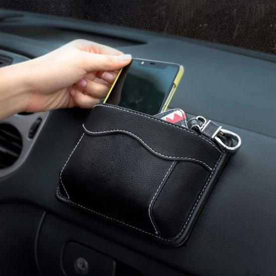 Car Interior Accessories Storage Bag Pocket Black PU Leather Bag Organizer Bag