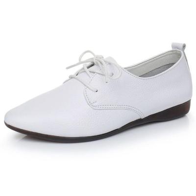 Весна Осень Туфли Медсестры Женские 2024 Новые Шнуровка Британский Стиль Простые Кожаные Балетки Плоские Повседневные Белые Туфли Женские