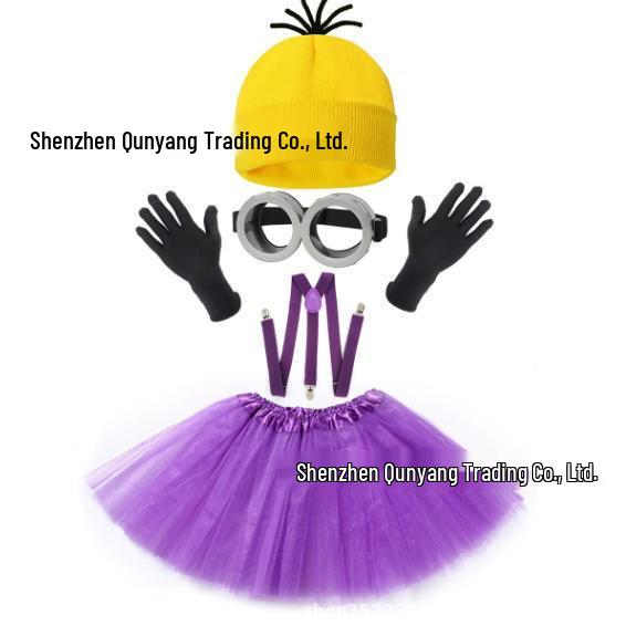 Вязаный набор шапка и перчатки в стиле Миньонов с очками и сетчатой юбкой, аксессуары для костюма