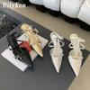 Модные Eilyken Весна Новые Золотые Серебряные Туфли-лодочки Женские Модные Остроносые Дамские Элегантные Тонкие Высокие Каблуки С Вырезами Платье Сандалии Женские