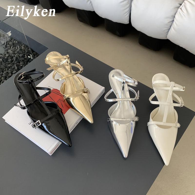 Модные Eilyken Весна Новые Золотые Серебряные Туфли-лодочки Женские Модные Остроносые Дамские Элегантные Тонкие Высокие Каблуки С Вырезами Платье Сандалии Женские