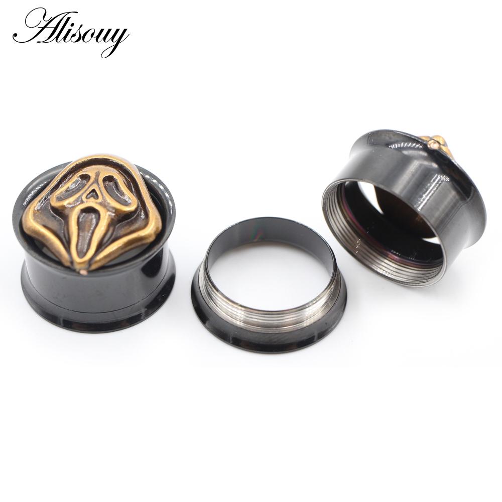 Alisouy 2PCS Нержавеющая сталь Полая маска призрака Расклешенные ушные туннели Заглушки Расширители Растяжители Измерители Серьги Пирсинг Украшения для тела