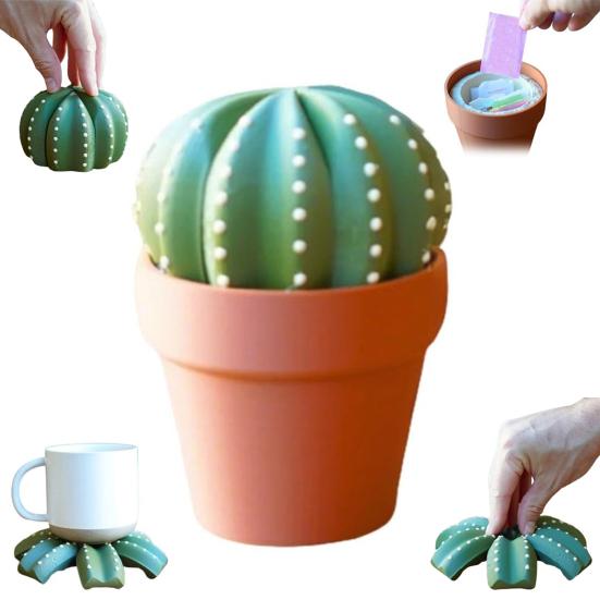 Cactus Coaster Set 3D Printed Cactus Coaster with Flowerpot Holder Funny Desktop Coaster for Plant Lovers Gift Home Office Bar Decoration