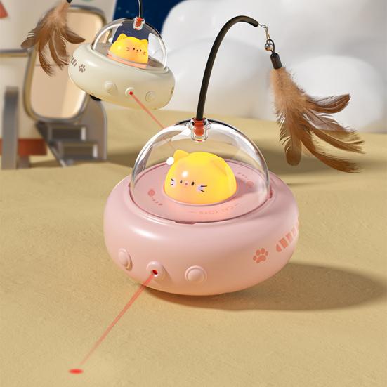 Электрическая палочка-дразнилка для кошек, перезаряжаемая через USB, автоматическая движущаяся игрушка для кошек, интерактивная, активируемая движением, перьевая палочка со светом для скучающей взрослой кошки