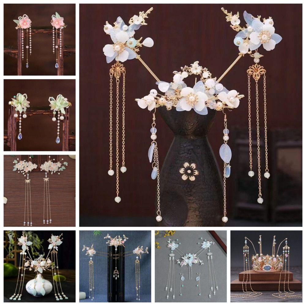 Flower Hanfu Hair Stick Pearls Butterfly Hair Comb Chinese Style Hairpin Set Wedding Photos