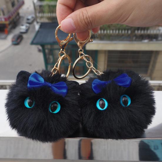 Fur Ball Keychain Cat Soft Pompom Animal Tail Hair Ball Car Keychain Ladies