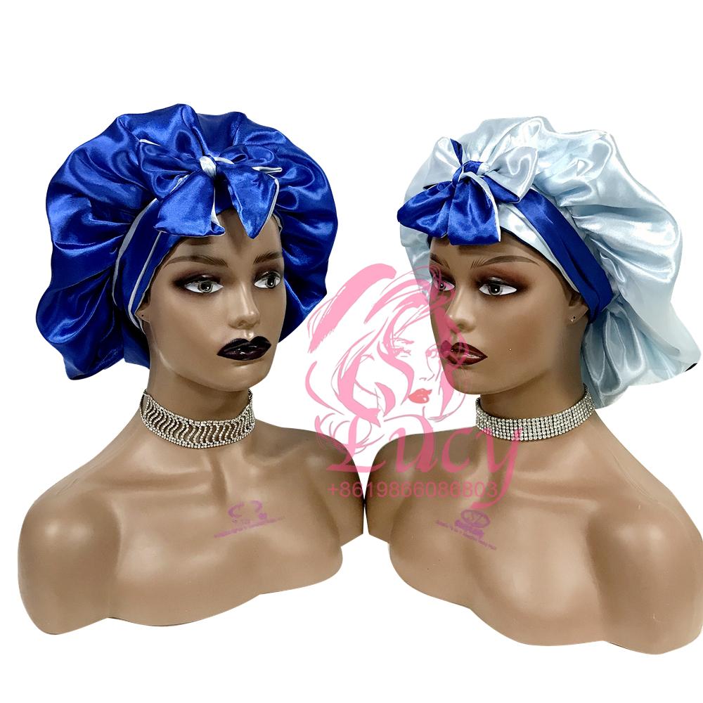 FREE SAMPLE Satin Bonnets Sleeping Caps Double Layer Women Silk Durags Head Tie Headband Designer Hair Bonnet With Custom logo