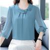 Весна Лето Осень Женская Тонкая Секция Однотонная Семиминутный Рукав Шифоновая Тонкая Секция Рубашка Свободная Тонкая Прикрывающая Живот Темпераментная Рубашка