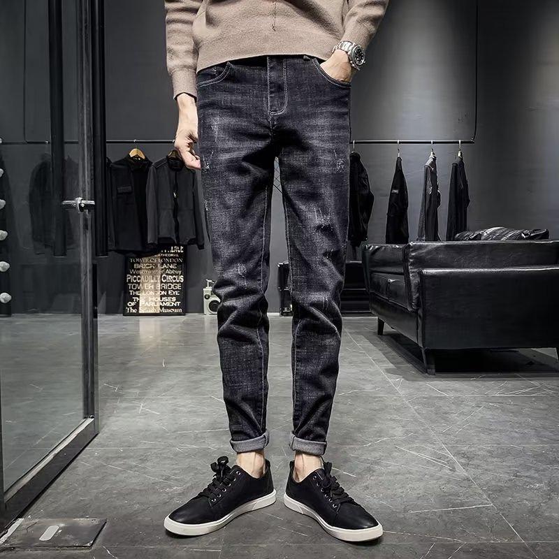 Black Men's Jeans 2023 Stretch Slim Jeans Korean Fashion Men's Versatile Casual Feet