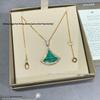 Baojia Turquoise Fan-Shaped Mother-of-Pearl Clavicle Necklace in 18K Rose Gold with Pink Chalcedony.