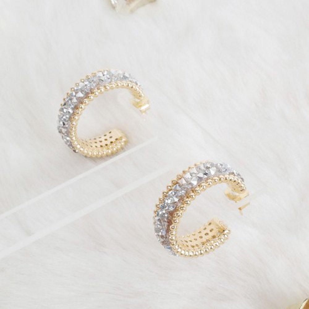 [Juana Yoon] Crystal Half Ring Earrings_Silver