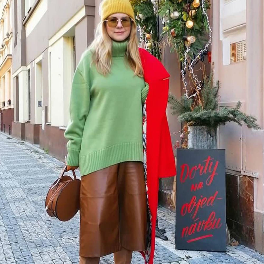 Women's Oversize Sweater Turtleneck Vintage Pullover Jumper Women Winter Thick Warm Knitted Sweater Soft for Women