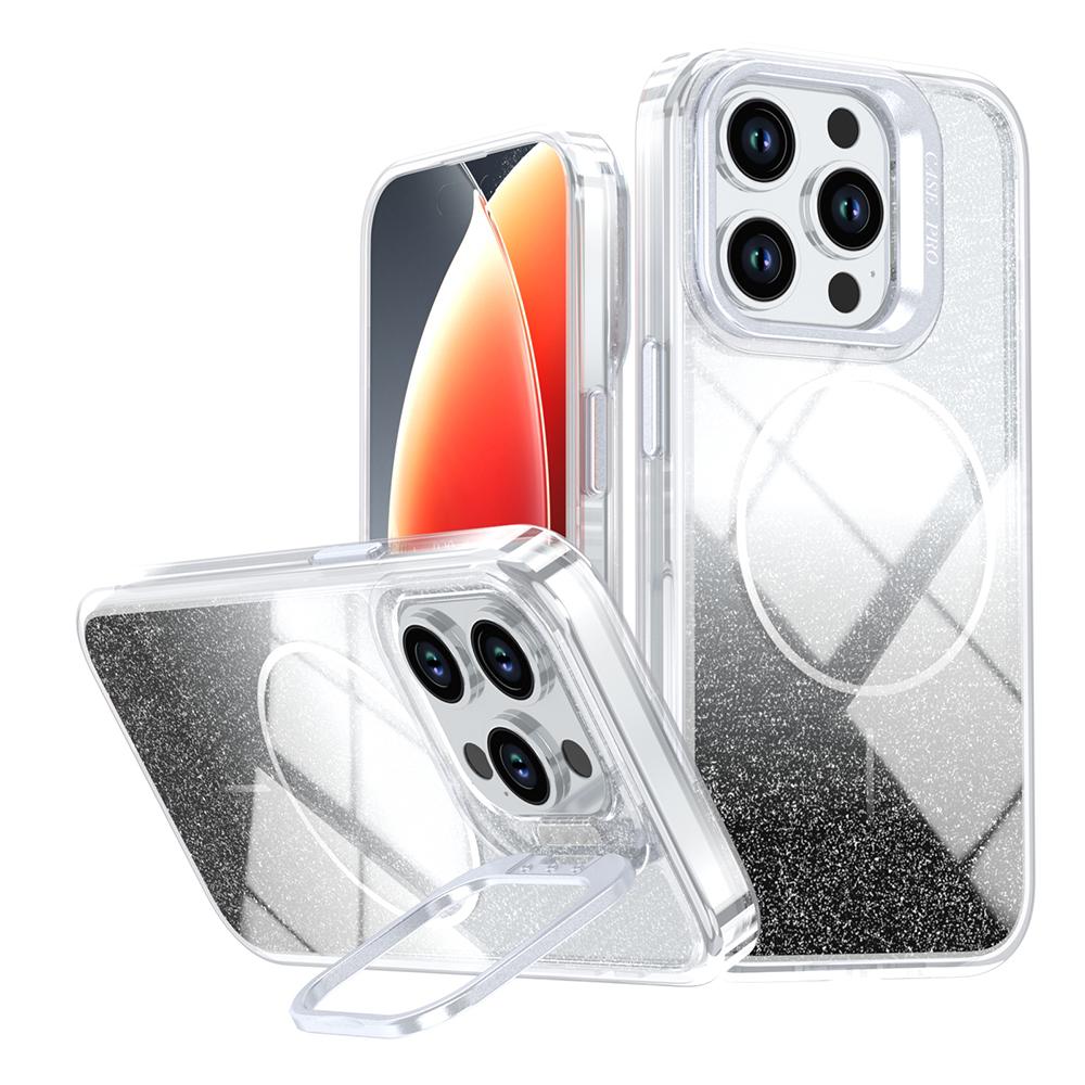 For iPhone 15 Pro Magnetic Case Gradient Glitter Shockproof TPU PC Phone Cover Compatible with MagSafe