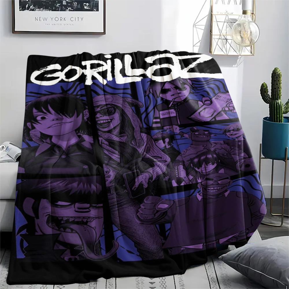 1PC Gorillaz Print Flannel Blanket, High quality Comfortable for All Seasons, Home Decor, Warmth and Comfort, Perfect for Christmas Gifts