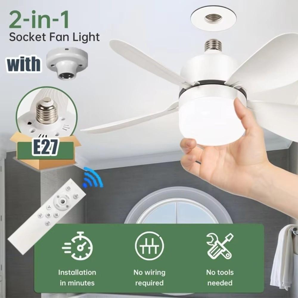 with E27 Base E27 Screw Ceiling Fan Light Mute Design 3 Color Lights Fan Home Decor