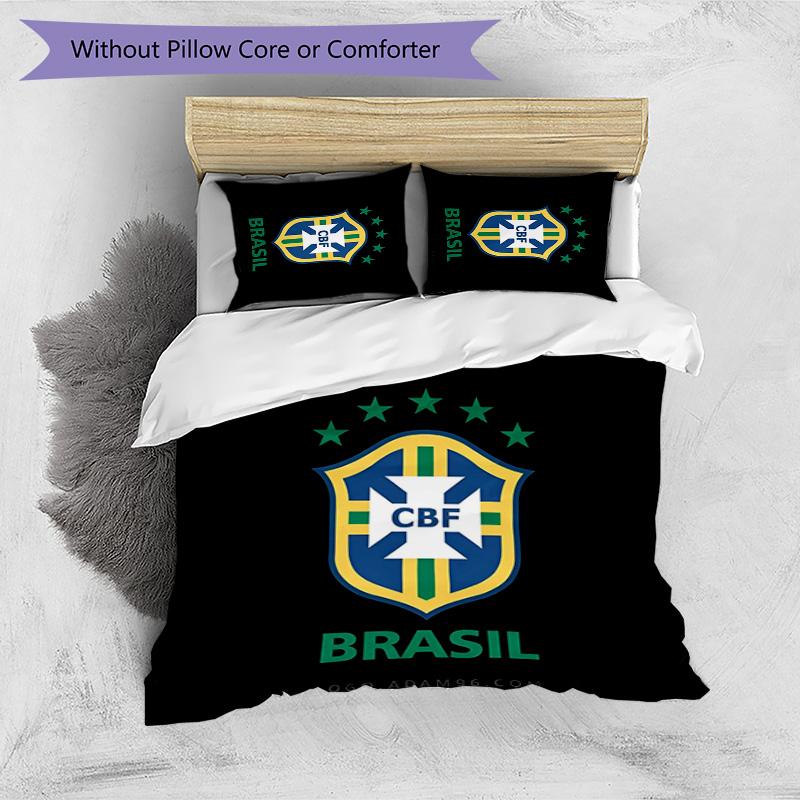 Brazil national football team Pattern Printed 3PCS Bedding Set Soft Skin-Friendly Washable Duvet Cover & Pillowcases Set All Season Bedroom