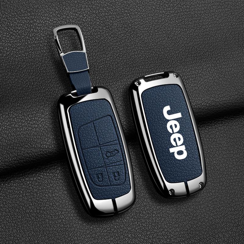 EPY1 For Jeep Grand Cherokee WK2 KL Wrangler JK Commander Renegade Compass 2018 2022 Metal Leather Car Key Case Cover Bag Accessories
